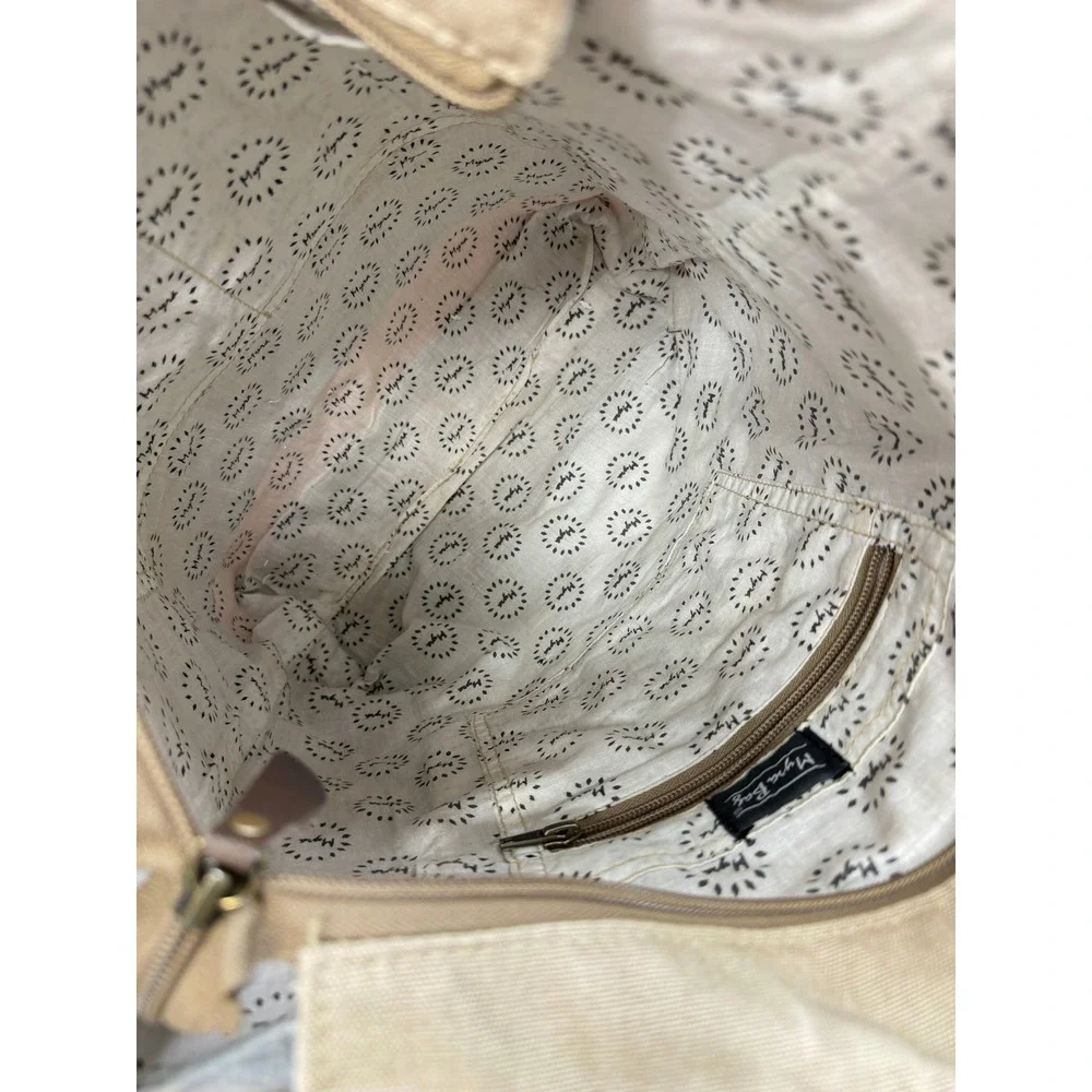 Myra Bag Canvas Leather Cafes Legumes Graphic Tote Shoulder Bag Tan Star Key